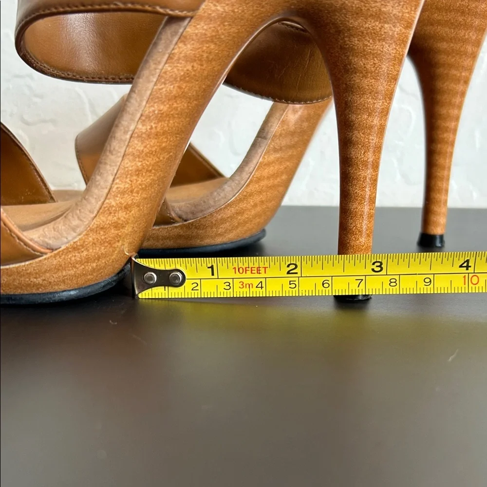 NWOT Women's Leather Strap Tan High Heel Sandal Mules - Picture 7 of 8